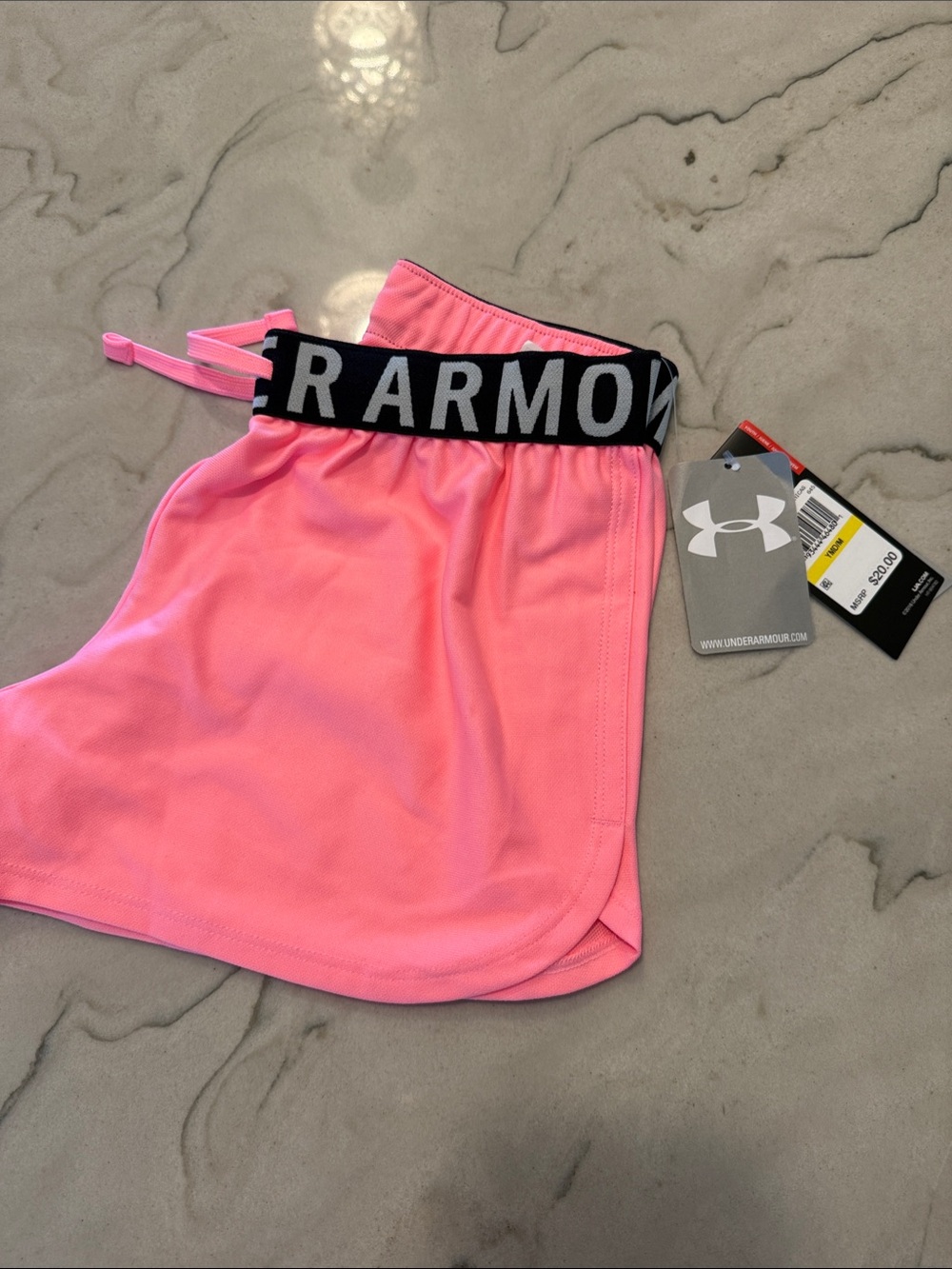 Under Armour Neon Pink Athletic Shorts with Black Branded Waistband